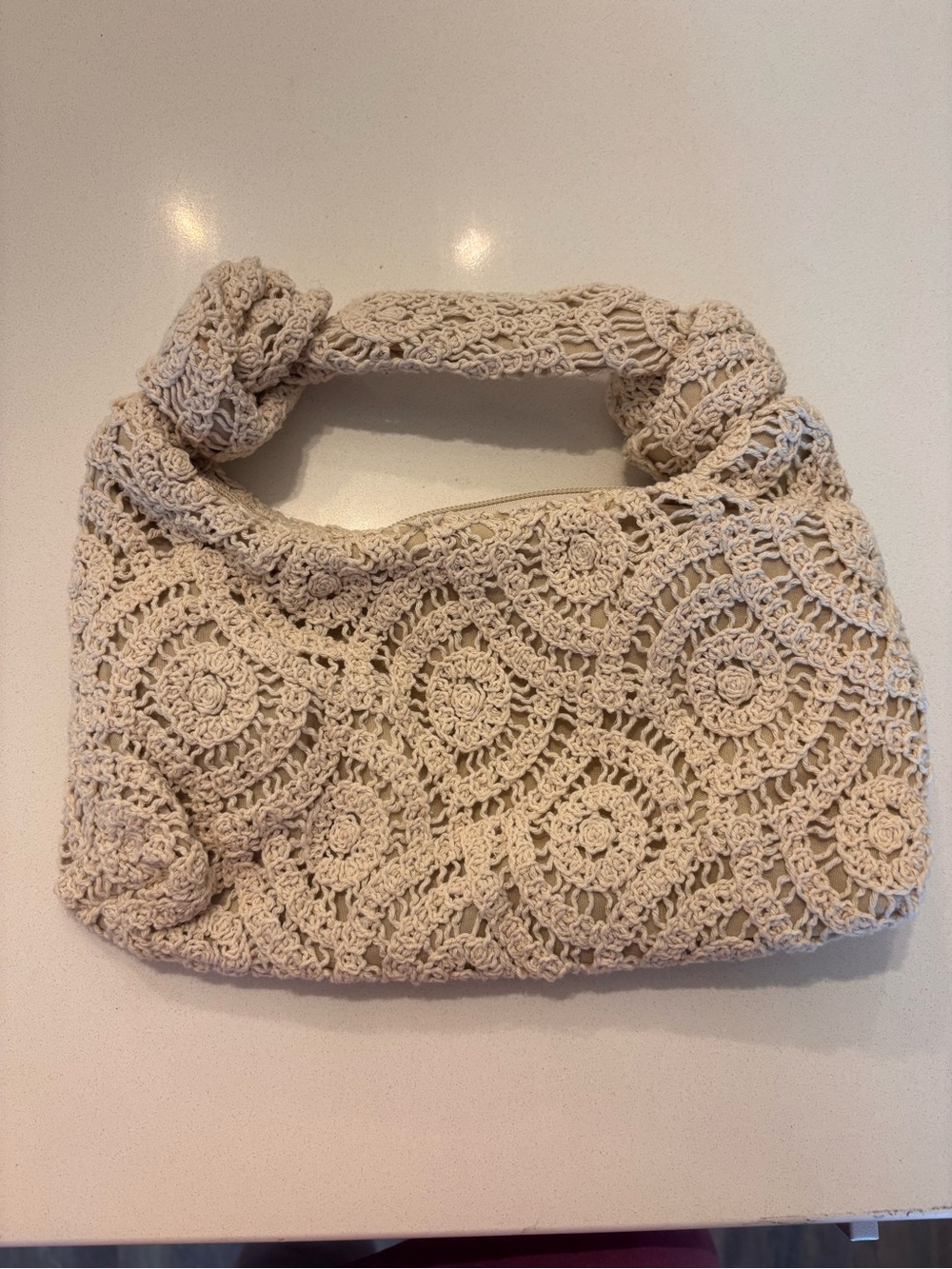 Handmade Crochet Cream Shoulder Bag